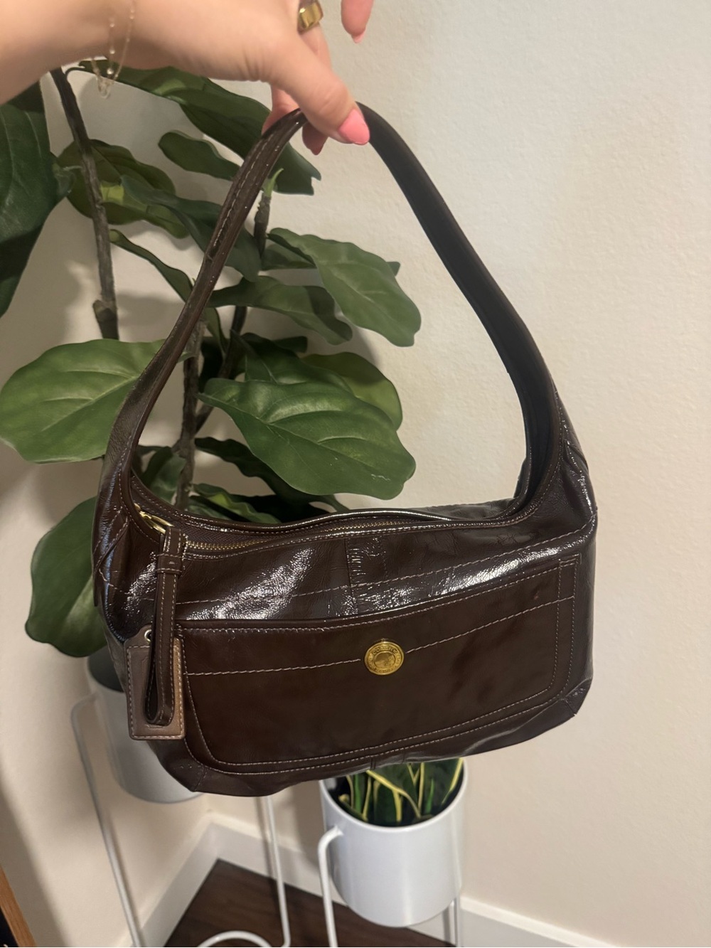EUC-  Coach -Ergo - Chocolate Brown - Patent Leather Hobo- G0869-F12886
